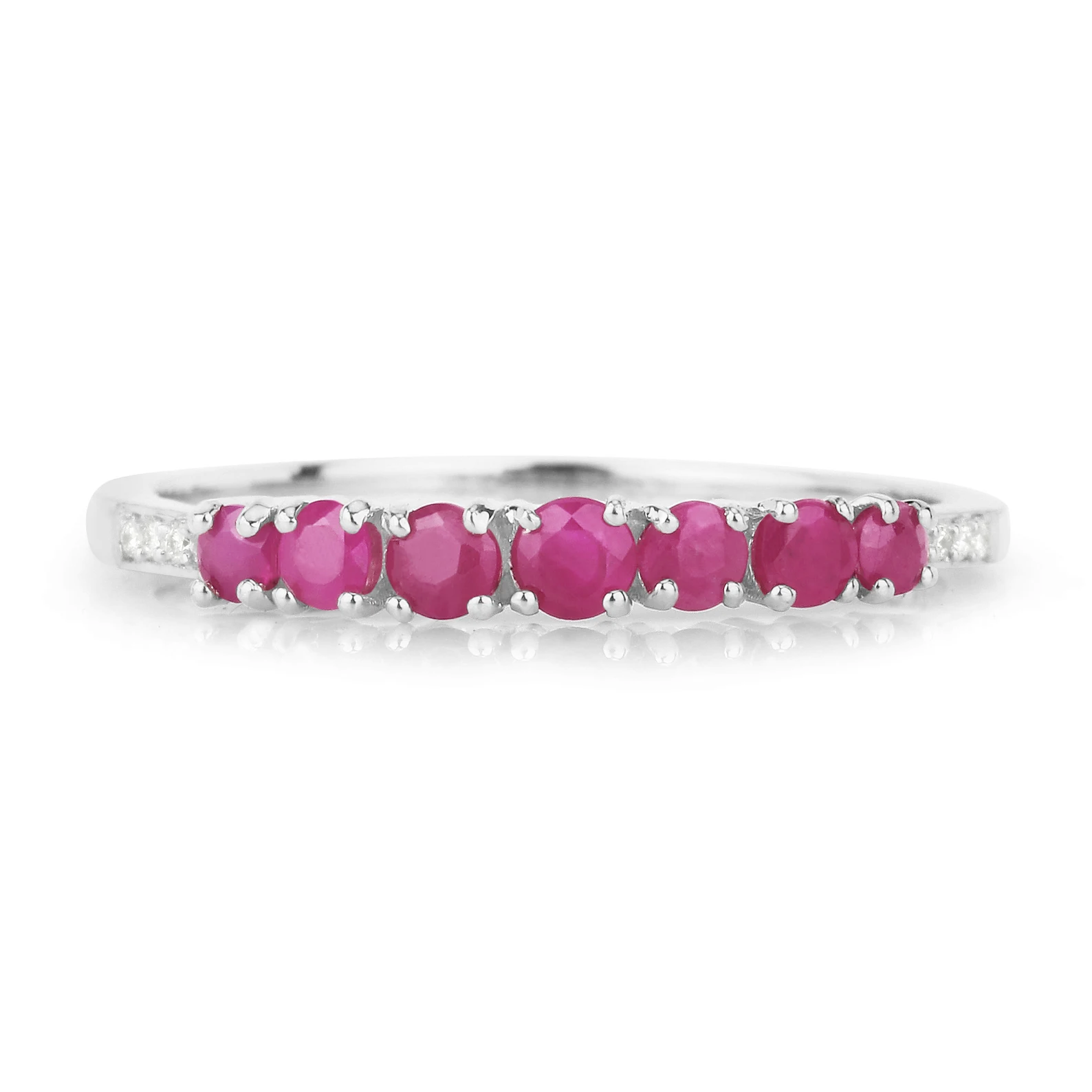 Ruby and 8 White Diamonds Half Eternity Ring in 14K White Gold, 40th Anniversary Gift For Wife 