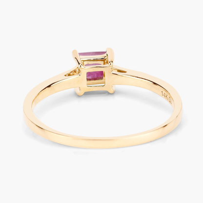 Square Ruby and 24 White Diamonds Engagement Ring in 14K Yellow Gold 