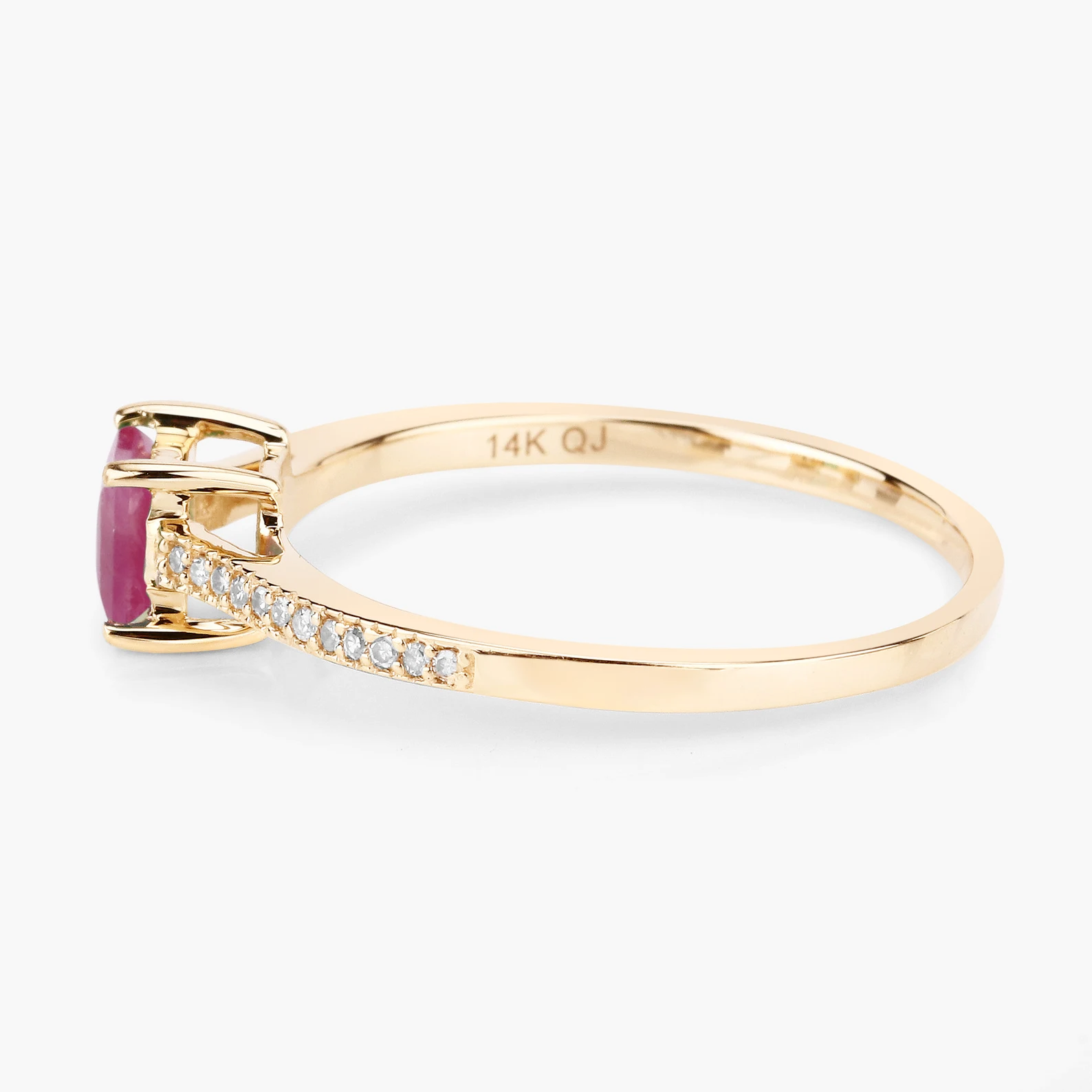 Square Ruby and 24 White Diamonds Engagement Ring in 14K Yellow Gold 