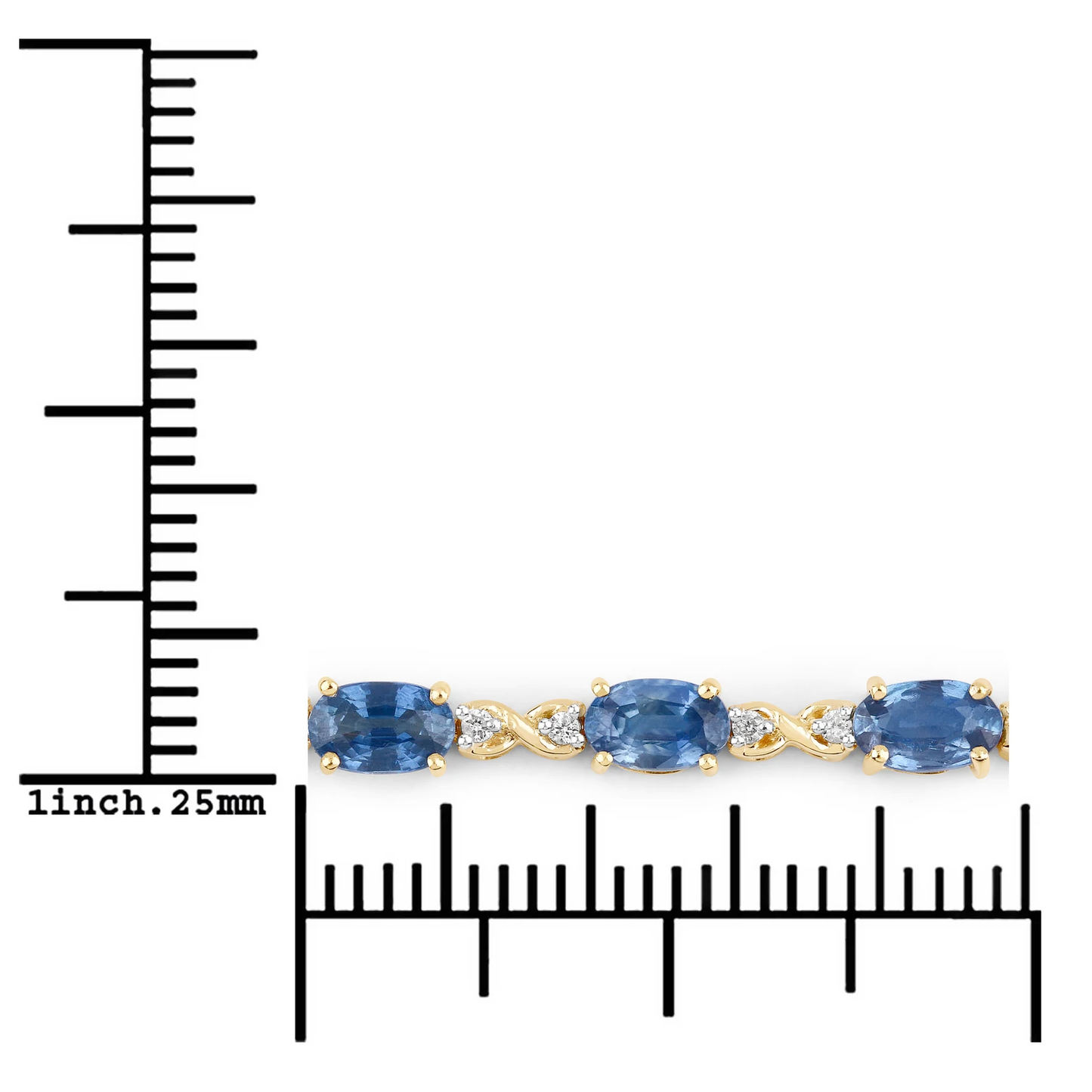 Tennis Bracelet in 14K Yellow Gold with Blue Sapphire and Diamonds 