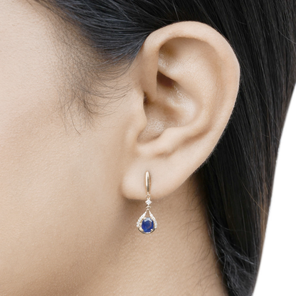 Earrings in 14K Yellow Gold with Blue Sapphires 