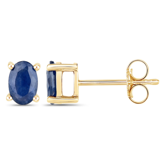 Oval Blue Sapphire Stud Earrings in 14K Yellow Gold 