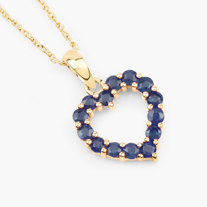 Heart Shaped Pendant and Chain in 10K Yellow Gold with Blue Sapphire 