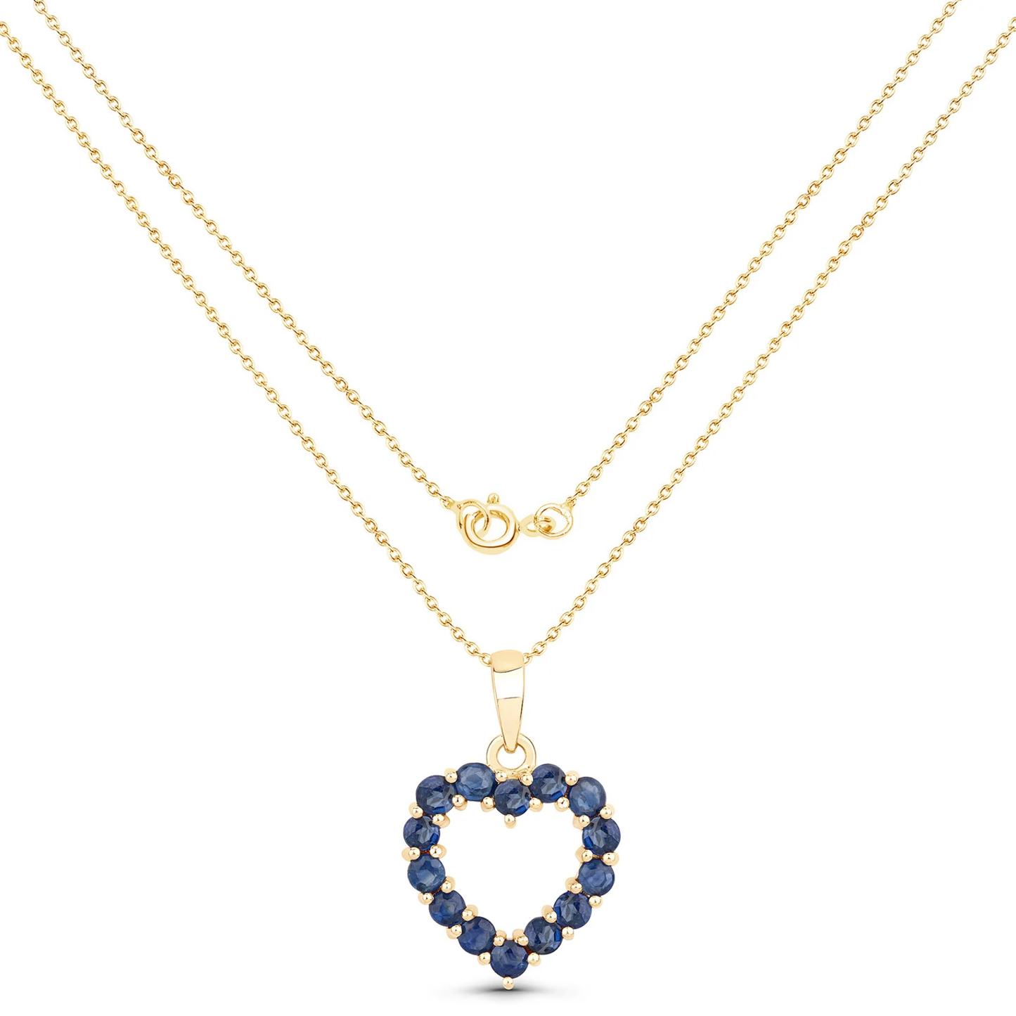 Heart Shaped Pendant and Chain in 10K Yellow Gold with Blue Sapphire 