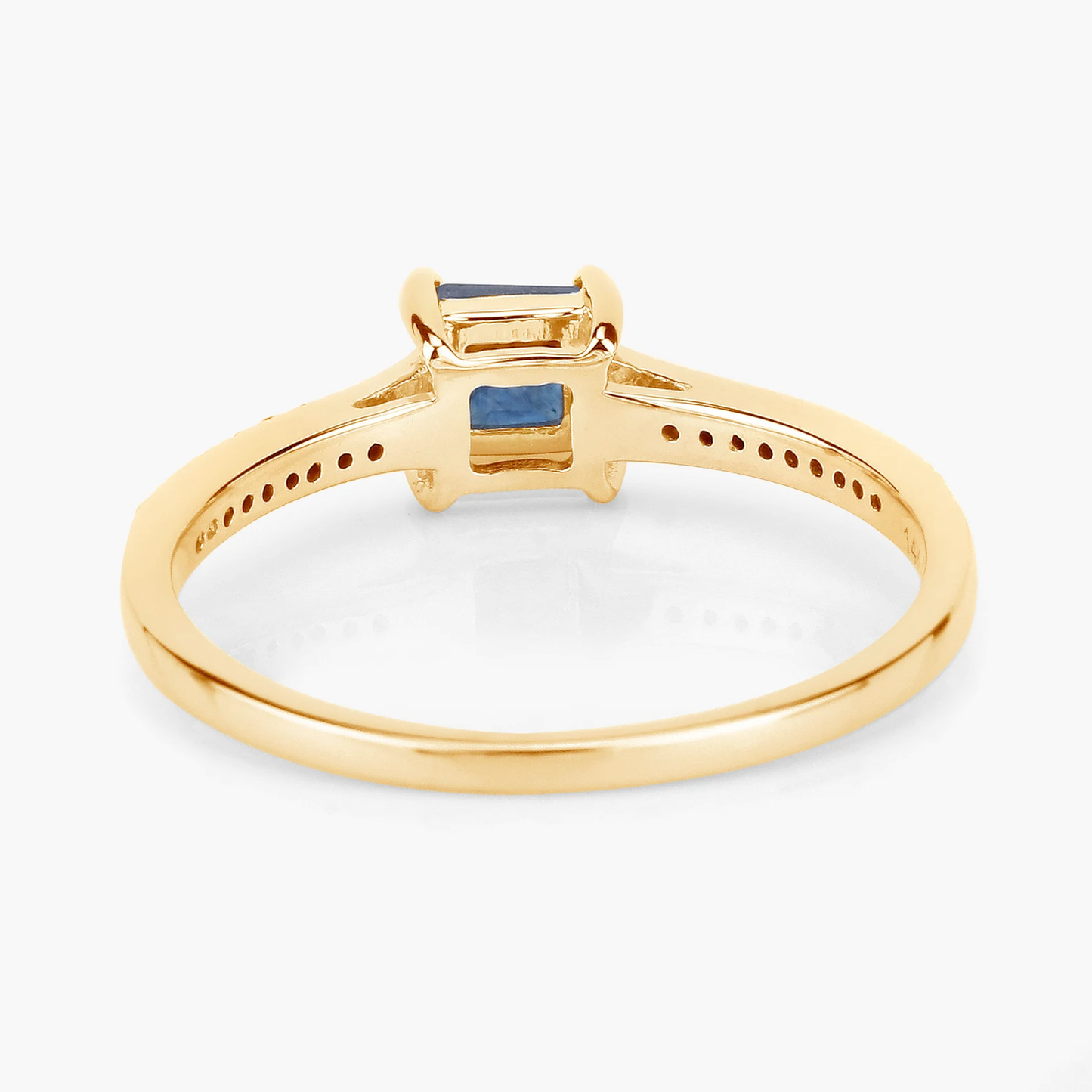 Engagement Ring in 14K Yellow Gold with  Blue Sapphire and 24 Round White Diamonds 