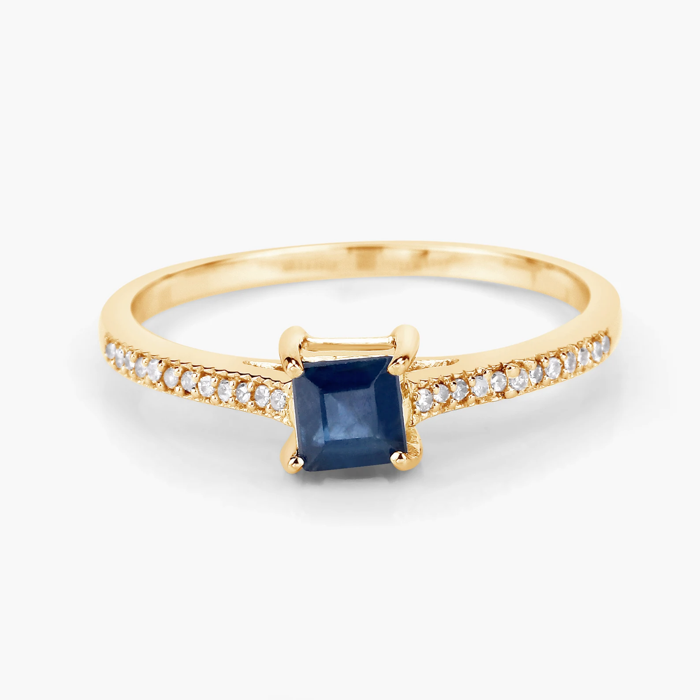 Engagement Ring in 14K Yellow Gold with  Blue Sapphire and 24 Round White Diamonds 