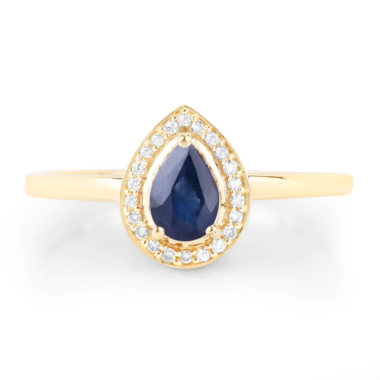 Engagement Ring in 14K Yellow Gold with Blue Sapphire and Diamonds 