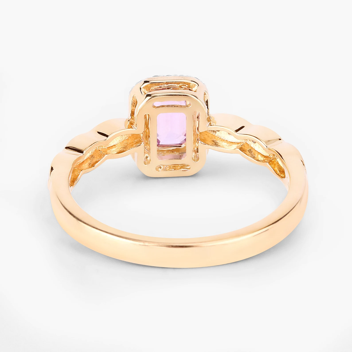 Engagement Ring in 14K Yellow Gold with Pink Sapphire and White Diamond 