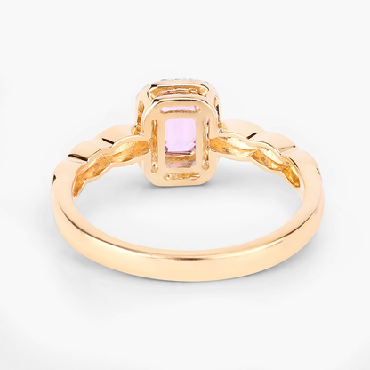 Engagement Ring in 14K Yellow Gold with Pink Sapphire and White Diamond 