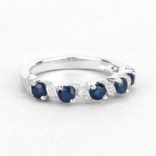 Wedding Ring in .925 Sterling Silver with Blue Sapphire and White Topaz 