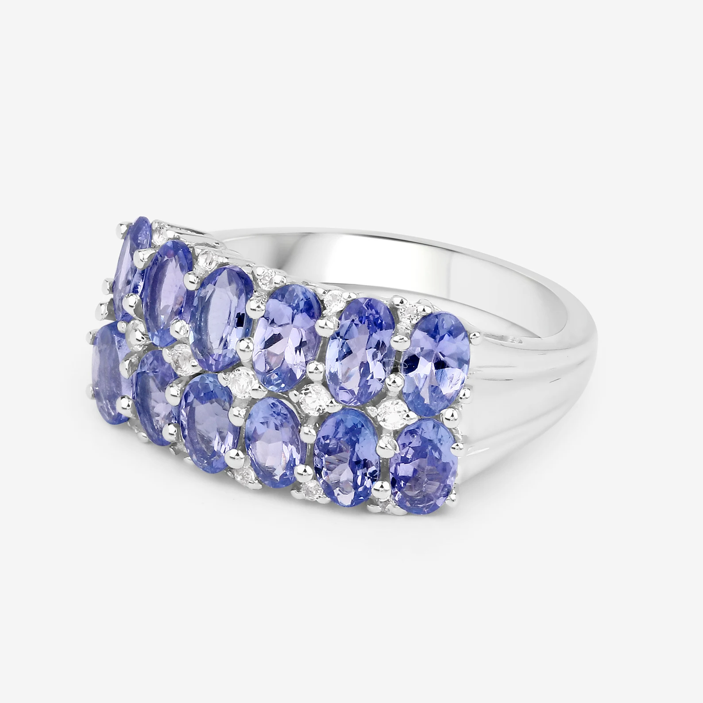 3.16 Carat Genuine Tanzanite & White Topaz .925 Sterling Silver Ring 