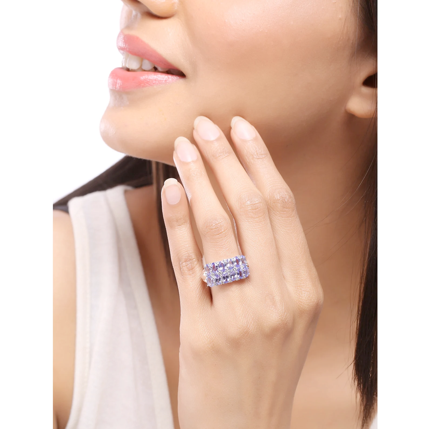 3.16 Carat Genuine Tanzanite & White Topaz .925 Sterling Silver Ring 