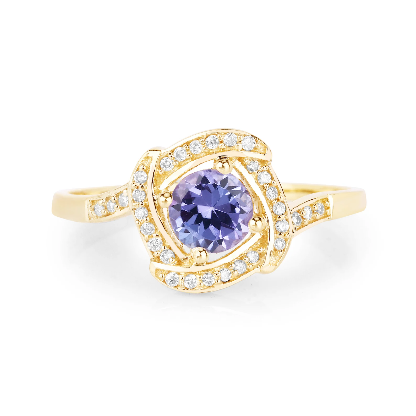 Engagement Ring in 14K Yellow Gold with Tanzanite and Diamonds 