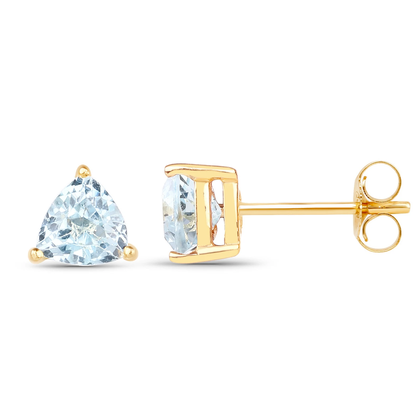 Trillion Cut Blue Topaz Stud Earrings in 14K Yellow Gold 