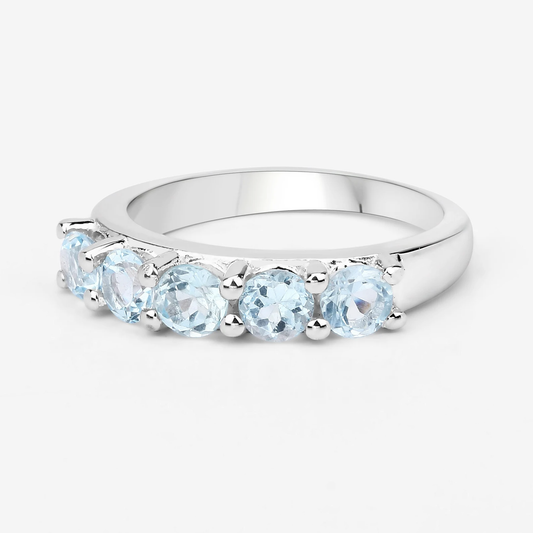 5 Blue Topaz 5 Stone Ring in .925 Sterling Silver 