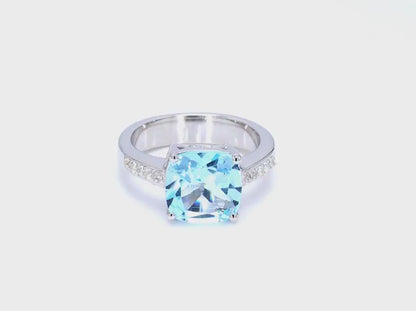 Ring in .925 Sterling Silver with Blue Topaz and White Topaz