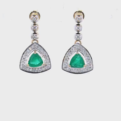 Earrings in 14K Yellow Gold with Zambian Emeralds and Diamonds