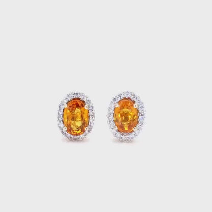 Earrings in 14K Yellow Gold with Orange Sapphires and Diamonds