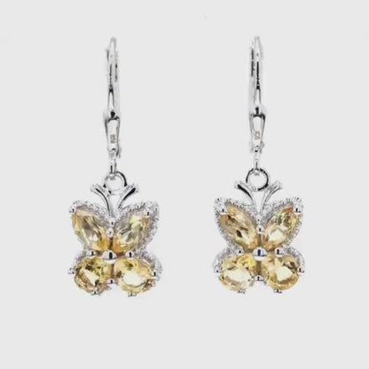 Citrine Dangle Butterfly Earrings in .925 Sterling Silver