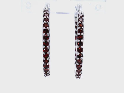 48 Garnets Hoop Earrings in .925 Sterling Silver