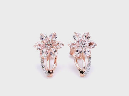 1.66 Carat Genuine Morganite and White Topaz .925 Sterling Silver Earrings