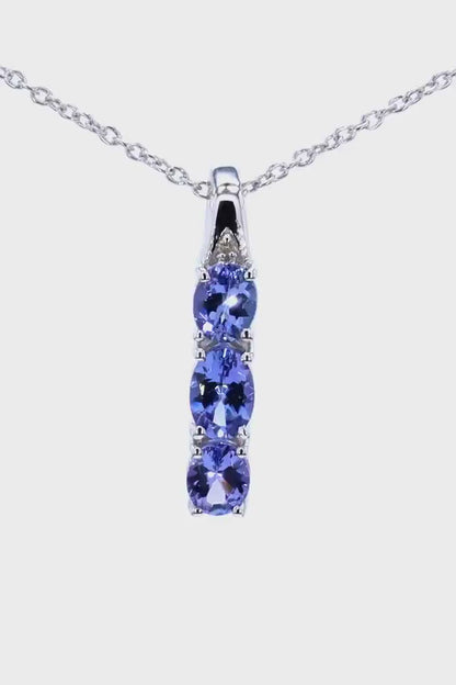 3 Tanzanites and White Diamond 3 Stone Pendant in .925 Sterling Silver