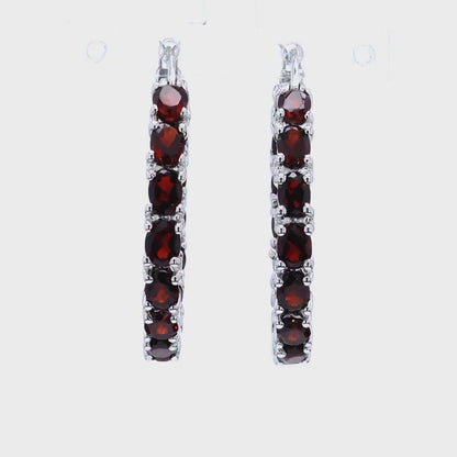 30 Garnets Hoop Earrings in .925 Sterling Silver