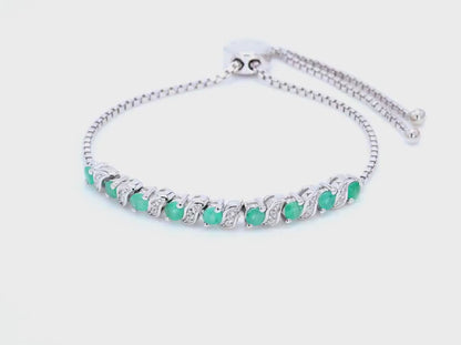 0.98 Carat Genuine Emerald and White Topaz .925 Sterling Silver Bracelet