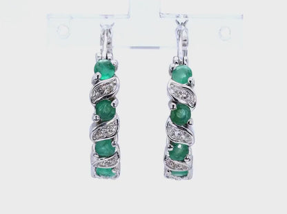 1.08 Carat Genuine Emerald and White Topaz .925 Sterling Silver Earrings