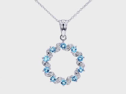 1.30 Carat Genuine Swiss Blue Topaz and White Topaz .925 Sterling Silver Pendant