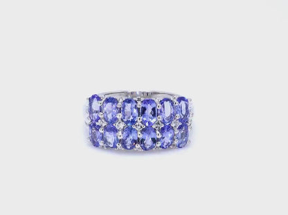 3.16 Carat Genuine Tanzanite & White Topaz .925 Sterling Silver Ring