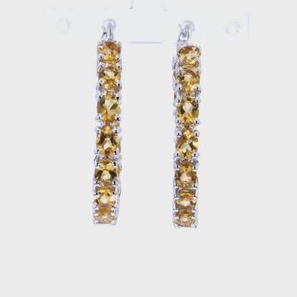 Hoop Earrings in .925 Sterling Silver with 30 Citrine Stones