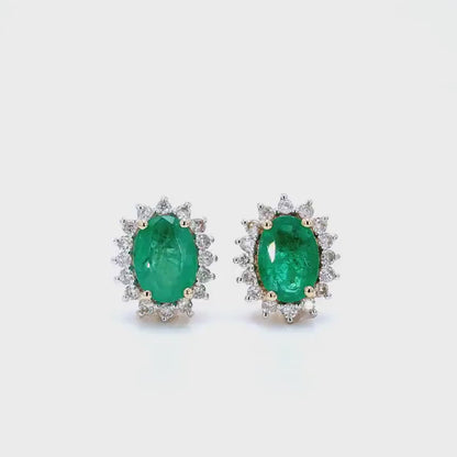 Earrings in 14K Yellow Gold with Zambian Emeralds and Diamonds