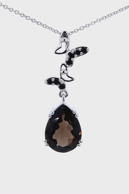 7.08 Carat Genuine Smoky Quartz and Black Spinel .925 Sterling Silver Pendant