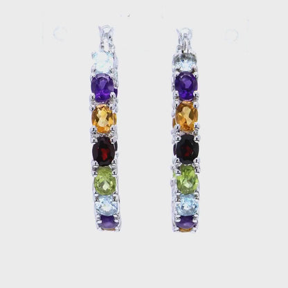 5.44 Carat Genuine Multi Stones .925 Sterling Silver Earrings