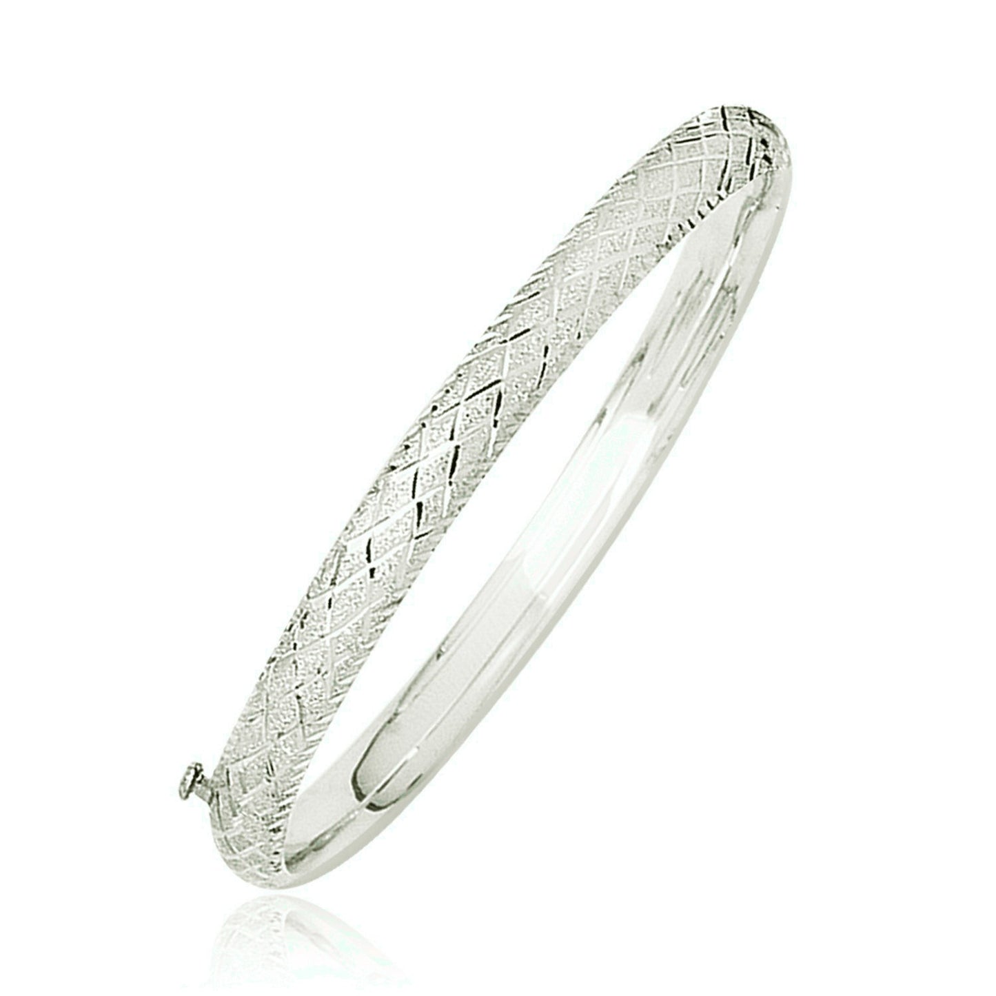 14k White Gold Diamond Carved Bangle (6.0 mm) 