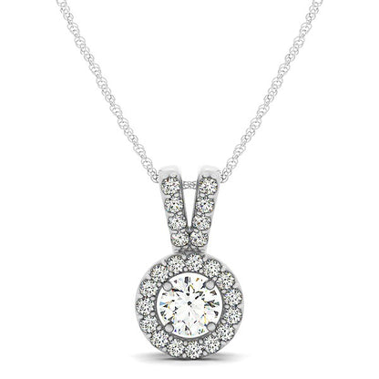 Round Pendant with Split Bail and Diamond Halo in 14k White Gold (3/4 cttw) 