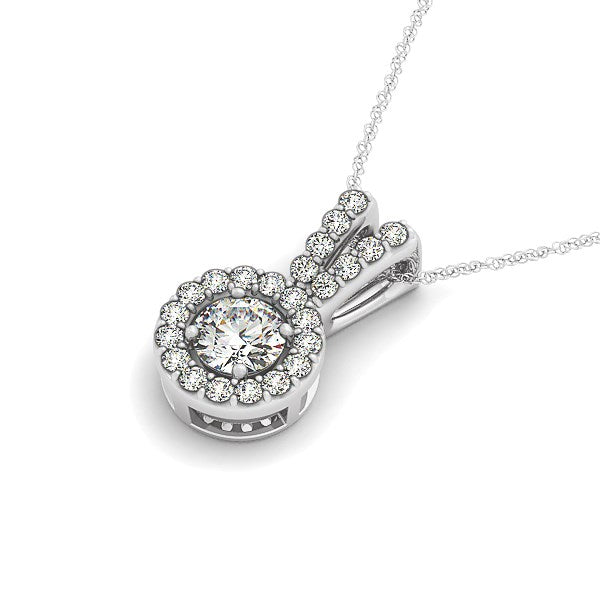 Round Pendant with Split Bail and Diamond Halo in 14k White Gold (3/4 cttw) 