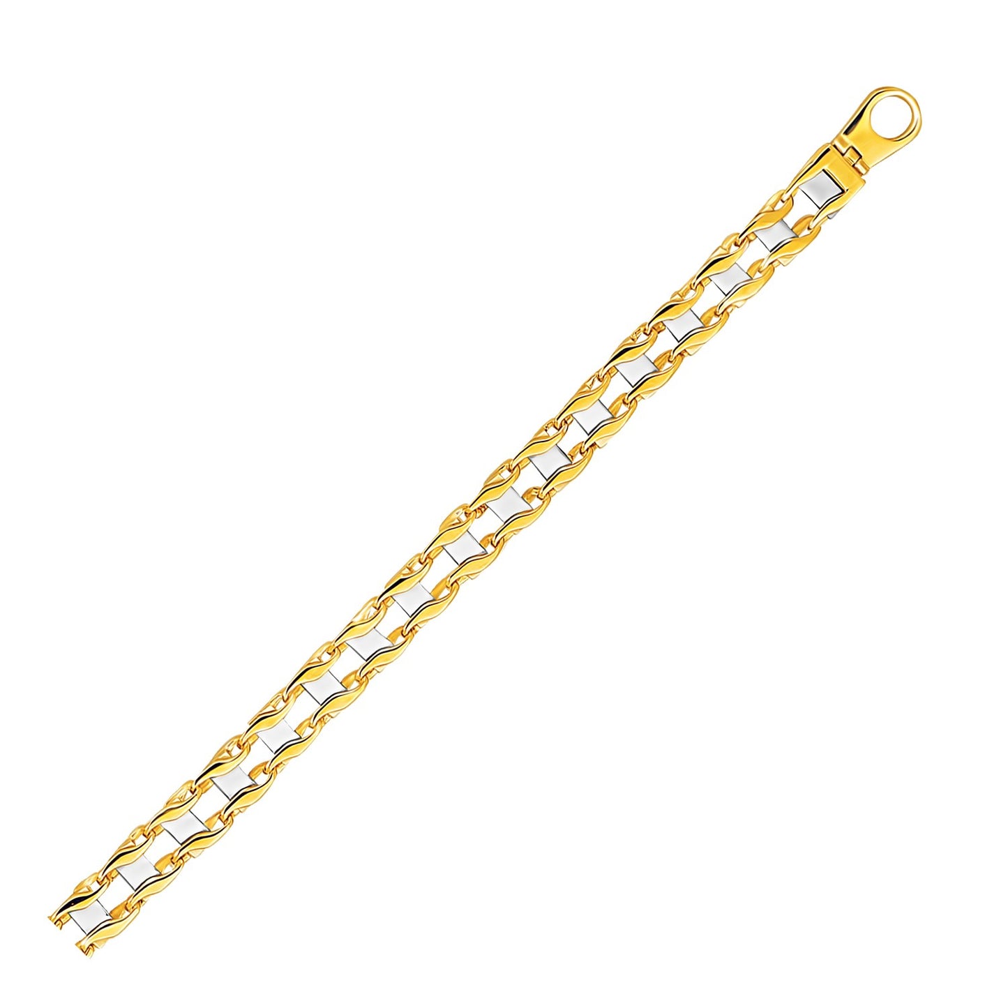 14k Two-Tone Gold Men's Bracelet with S Style Bar Links 