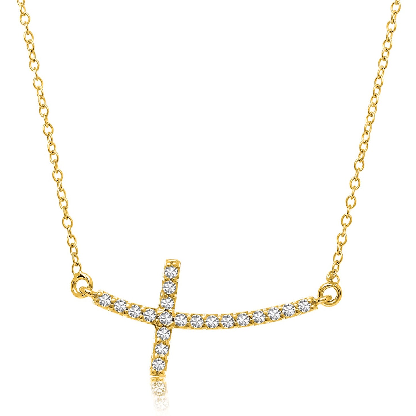 14k Yellow Gold Curved Crucifix Diamond Accented Necklace (.21cttw) 