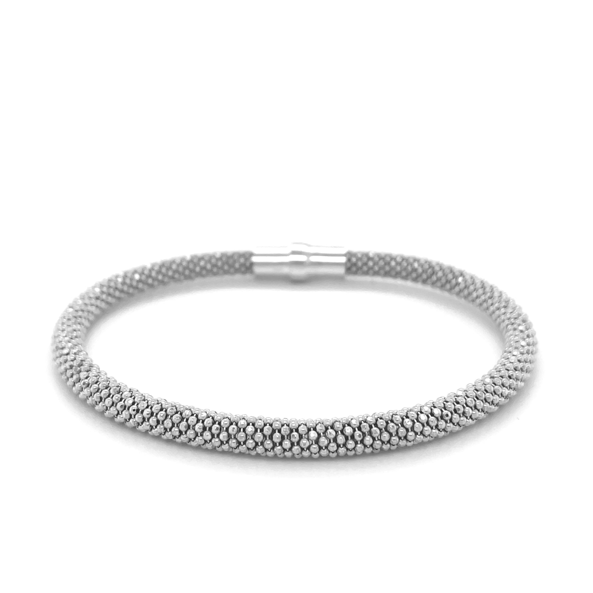 Sterling Silver Rhodium Plated Popcorn Motif Bangle 