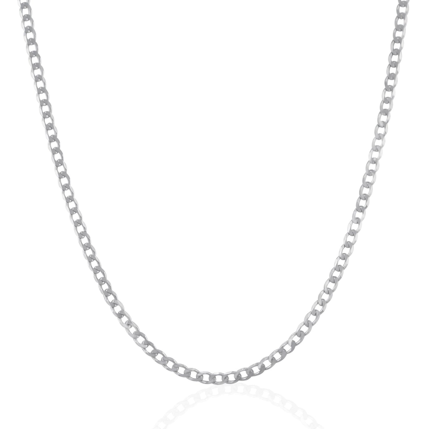 Rhodium Plated 3.0mm Sterling Silver Curb Style Chain 