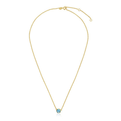 14k Yellow Gold 17 inch Necklace with Round Blue Topaz 