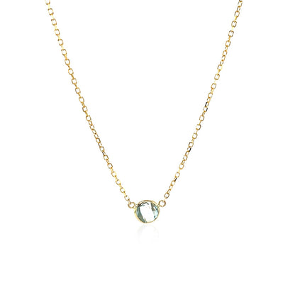 14k Yellow Gold 17 inch Necklace with Round Blue Topaz 