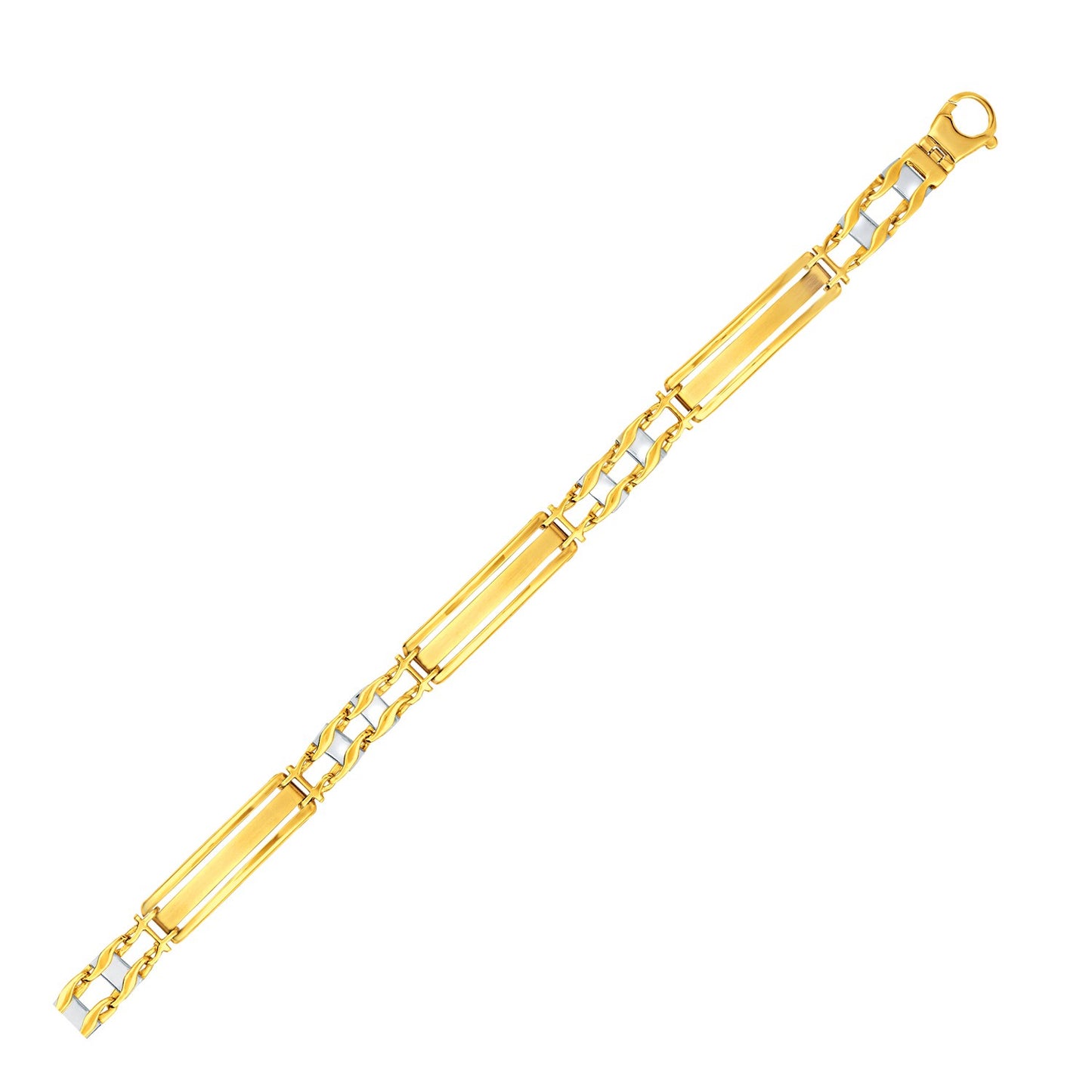 14k Two-Tone Gold Fancy Bar Style Men's Bracelet with Curved Connectors 