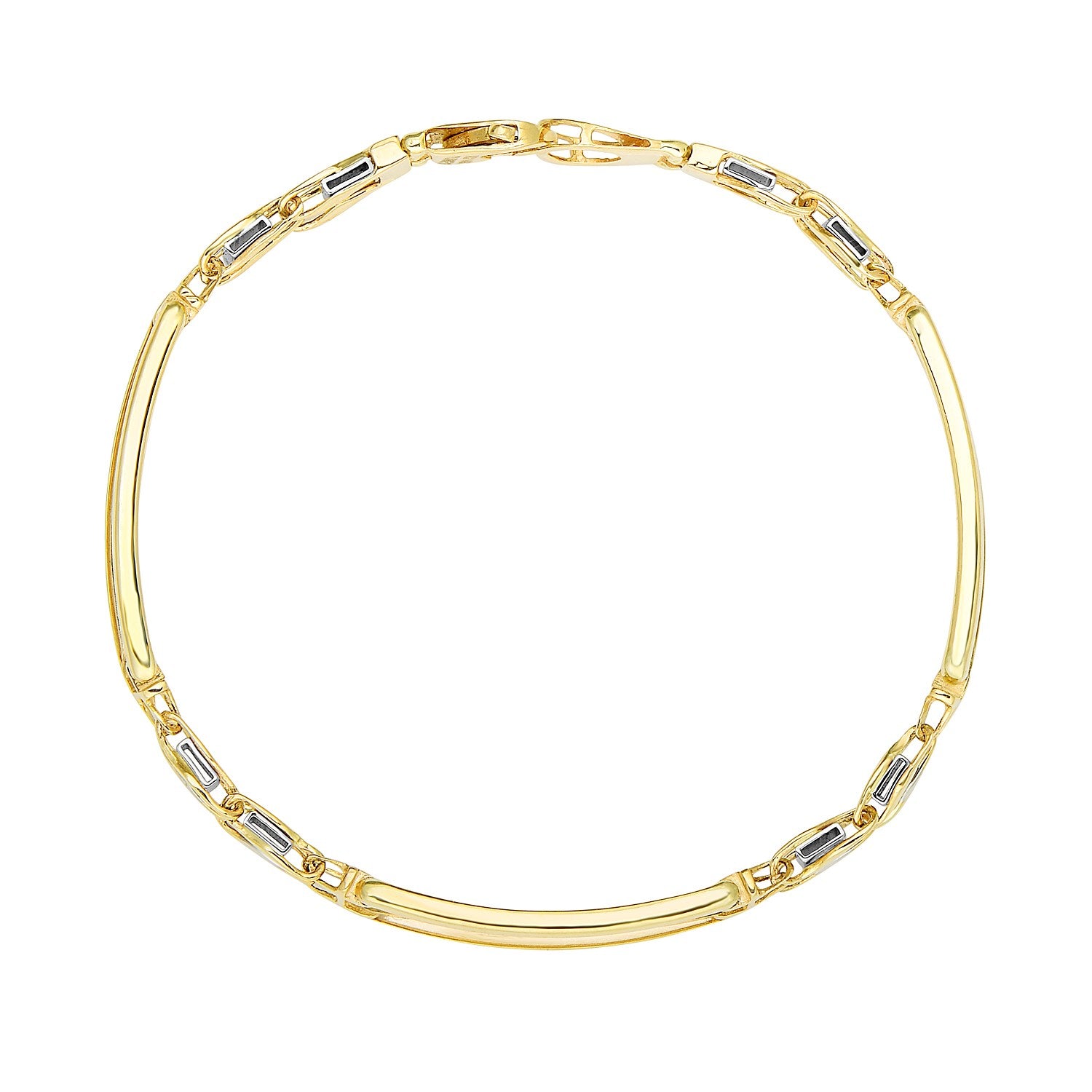 14k Two-Tone Gold Fancy Bar Style Men's Bracelet with Curved Connectors 