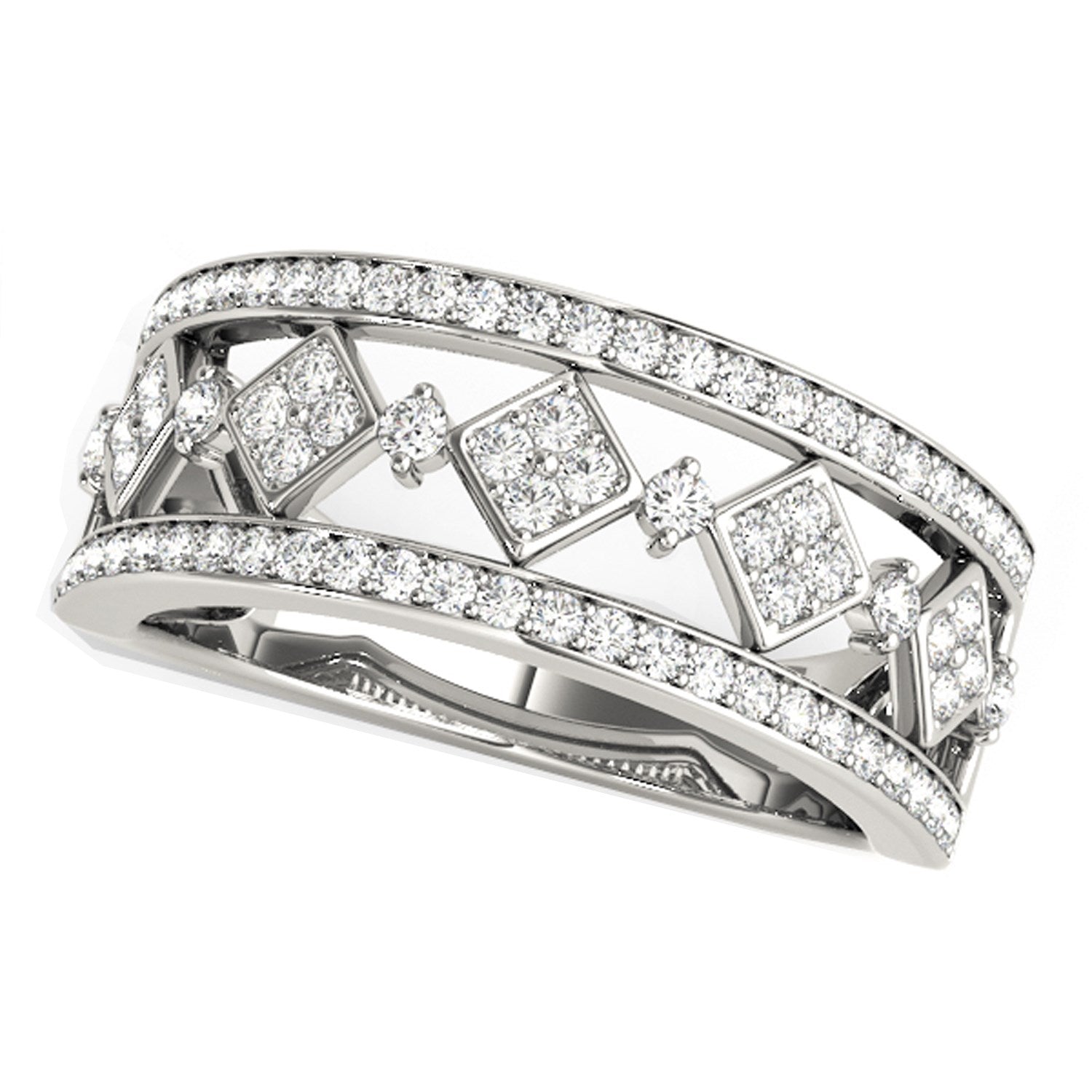 Diamond Studded Square Motif Ring in 14k White Gold (1/2 cttw) 