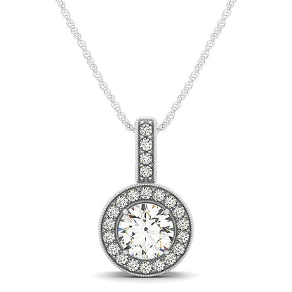 Milgrain Edge Diamond Halo Pendant in 14k White Gold (5/8 cttw) 