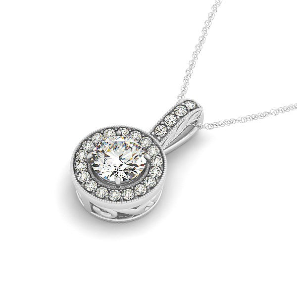 Milgrain Edge Diamond Halo Pendant in 14k White Gold (5/8 cttw) 