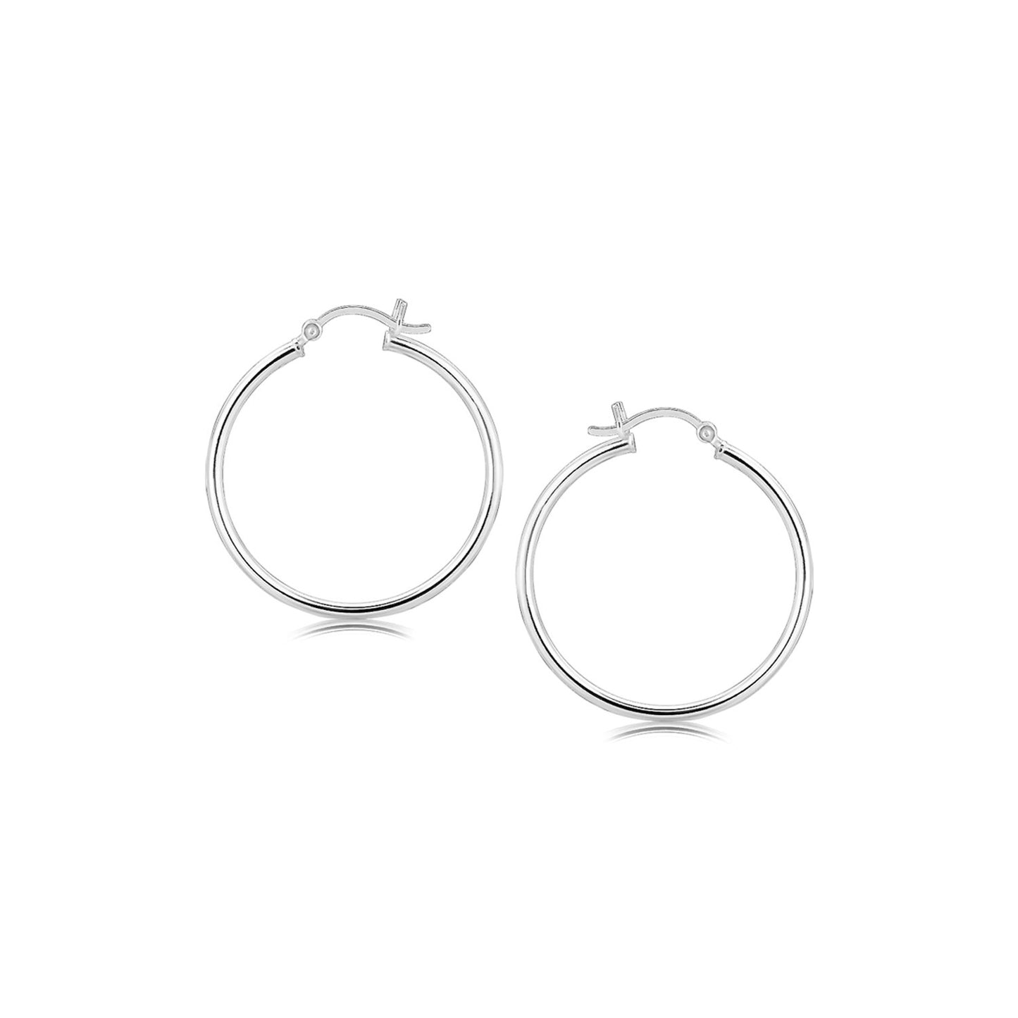 Sterling Silver Thin Polished Hoop Style Earrings with Rhodium Plating (30mm) 